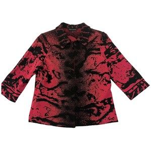 MING WANG Womens Blazer Jacket Open Front Red Black Acrylic Knit Designer Small
